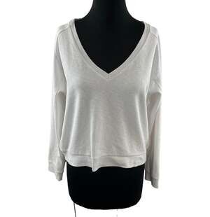 Zella White Top Cotton Stretch Ripped Knit Classic Casual V-Neck Size Large L
